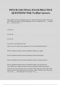 PSYCH 1101 FINAL EXAM PRACTICE QUESTIONS With Verified Answers