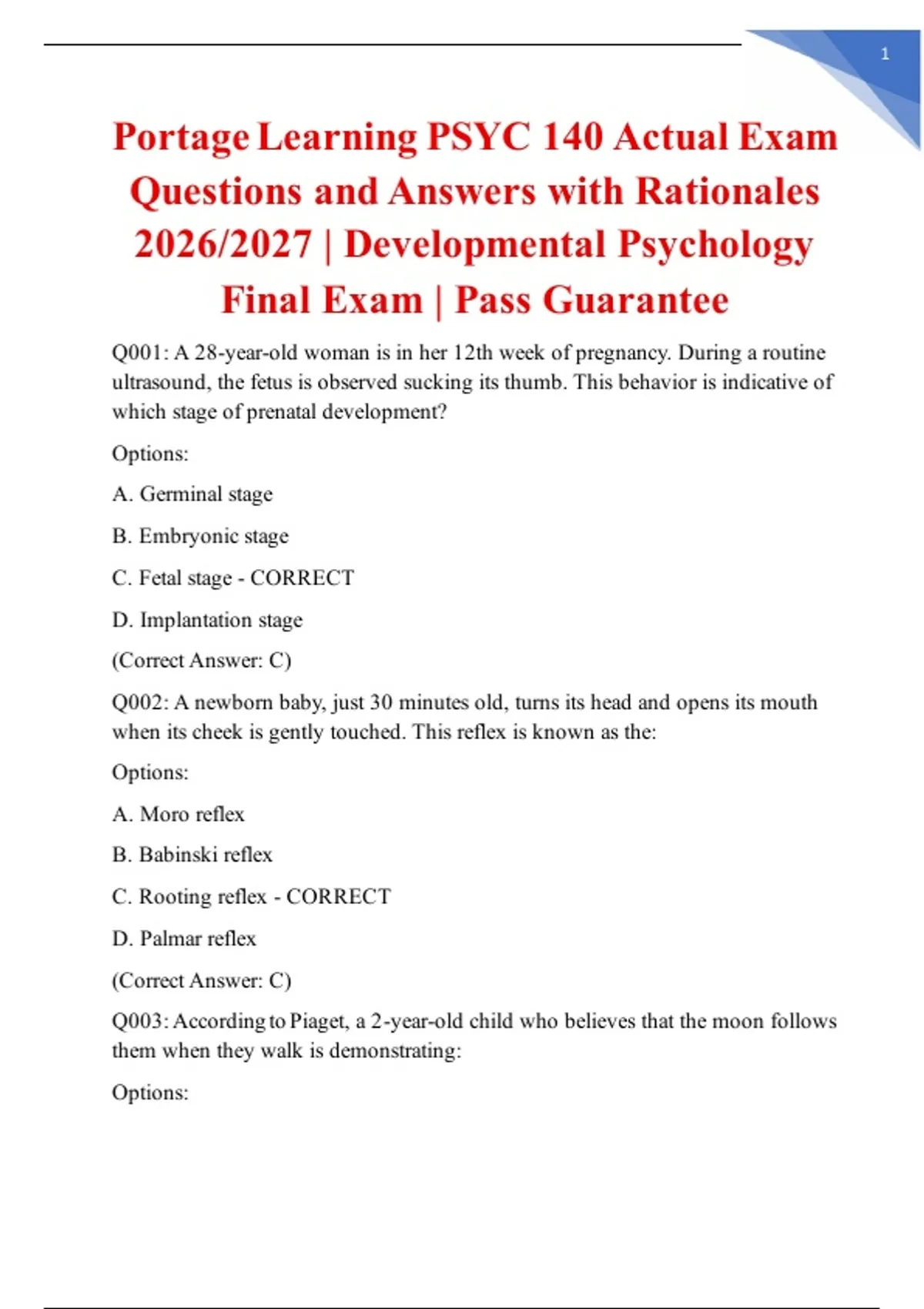 Portage Learning PSYC 140 Actual Exam Questions and Answers with ...