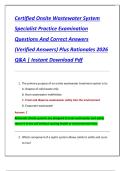 Certified Onsite Wastewater System  Specialist Practice Examination  Questions And Correct Answers  &lpar;Verified Answers&rpar; Plus Rationales 2026  Q&A &vert; Instant Download Pdf 