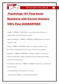 Psychology 101 Final Exam Questions with Correct Answers 100&percnt; Pass GUARANTEED