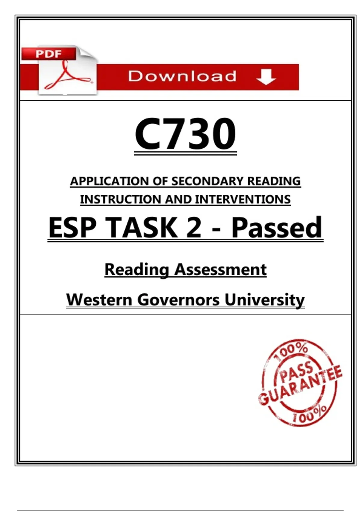 WGU C730 ESP Task 2 Passed (2026) – Reading Assessment | Secondary ...