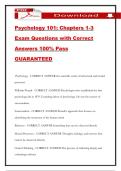 Psychology 101&colon; Chapters 1-3 Exam Questions with Correct Answers 100&percnt; Pass GUARANTEED