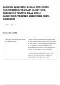 pesticide applicators license EXAM 2026 COMPREHENSIVE EXAM QUESTIONS &vert;&vert;RECENTLY TESTING REAL EXAM QUESTIONS&vert;VERIFIED SOLUTIONS &lpar;100&percnt; CORRECT&rpar;