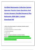 Certified Wastewater Collection System  Operator Practice Exam Questions And  Correct Answers &lpar;Verified Answers&rpar; Plus  Rationales 2026 Q&A &vert; Instant  Download Pdf