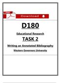 WGU D180 Task 2 Guide &lpar;2026&rpar; &ndash; Educational Research &ndash; Annotated Bibliography &ndash; PDF