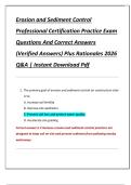Erosion and Sediment Control  Professional Certification Practice Exam  Questions And Correct Answers  &lpar;Verified Answers&rpar; Plus Rationales 2026  Q&A &vert; Instant Download Pdf