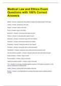Medical Law and Ethics Exam Questions with 100&percnt; Correct Answers 
