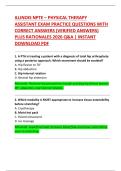 ILLINOIS NPTE &ndash; PHYSICAL THERAPY  ASSISTANT EXAM PRACTICE QUESTIONS WITH  CORRECT ANSWERS &lpar;VERIFIED ANSWERS&rpar;  PLUS RATIONALES 2026 Q&A &vert; INSTANT  DOWNLOAD PDF 