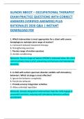 ILLINOIS NBCOT &ndash; OCCUPATIONAL THERAPIST  EXAM PRACTICE QUESTIONS WITH CORRECT  ANSWERS &lpar;VERIFIED ANSWERS&rpar; PLUS  RATIONALES 2026 Q&A &vert; INSTANT  DOWNLOAD PDF