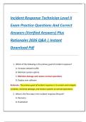 Incident Response Technician Level II  Exam Practice Questions And Correct  Answers &lpar;Verified Answers&rpar; Plus  Rationales 2026 Q&A &vert; Instant  Download Pdf 