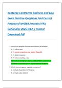 Kentucky Contractor Business and Law  Exam Practice Questions And Correct  Answers &lpar;Verified Answers&rpar; Plus  Rationales 2026 Q&A &vert; Instant  Download Pdf 