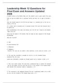 Leadership Week 12 Questions for Final Exam and Answers Updated 2026