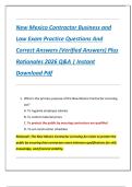 New Mexico Contractor Business and  Law Exam Practice Questions And  Correct Answers &lpar;Verified Answers&rpar; Plus  Rationales 2026 Q&A &vert; Instant  Download Pdf 
