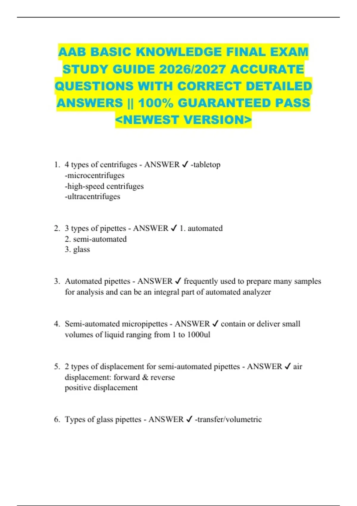 AAB BASIC KNOWLEDGE FINAL EXAM STUDY GUIDE 2026/2027 ACCURATE QUESTIONS ...