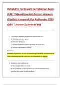 Reliability Technician Certification Exam  &lpar;CRE-T&rpar; Questions And Correct Answers  &lpar;Verified Answers&rpar; Plus Rationales 2026  Q&A &vert; Instant Download Pdf