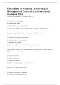 Essentials of Nursing Leadership & Management Questions and Answers Updated 2026