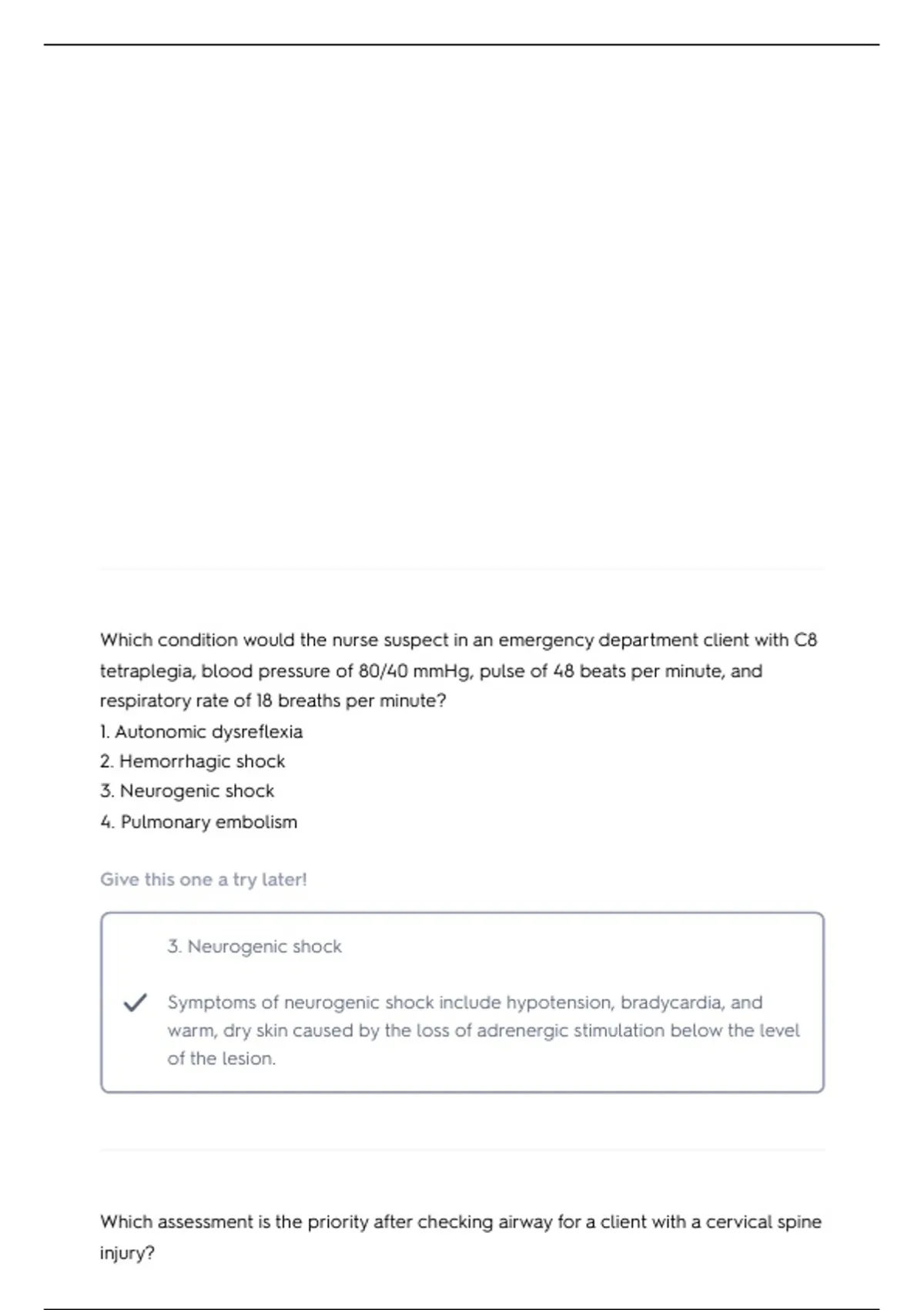 Post Injury Questions NUR 213 SPINAL CORD INJURY QUESTIONS WITH CORRECT ANSWERS - NUR 213 ...