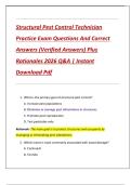 Structural Pest Control Technician  Practice Exam Questions And Correct  Answers &lpar;Verified Answers&rpar; Plus  Rationales 2026 Q&A &vert; Instant  Download Pdf 