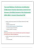 Test and Balance Technician Certification  &lpar;TAB&rpar; Exam Practice Questions And Correct  Answers &lpar;Verified Answers&rpar; Plus Rationales  2026 Q&A &vert; Instant Download Pdf