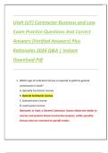 Utah &lpar;UT&rpar; Contractor Business and Law  Exam Practice Questions And Correct  Answers &lpar;Verified Answers&rpar; Plus  Rationales 2026 Q&A &vert; Instant  Download Pdf 