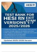 TEST BANK FOR HESI RN EXIT EXAM 2025&sol;2026 VERSIONS 1&ndash;7 &lpar;V1&comma; V2&comma; V3&comma; V4&comma; V5&comma; V6&comma; V7&rpar; &vert; RATED GRADE A&plus;&vert; 100&percnt; VERIFIED QUESTIONS & ANSWERS &vert; &excl;&excl;&excl;&excl;&excl;NEW LATEST UPDATE&excl;&excl;&excl;&excl;&excl;