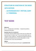 Structure & Function of the Body Test Bank &vert; Patton & Thibodeau 16th Ed &vert; Anatomy & Physiology