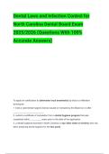 Dental Laws and Infection Control for North Carolina Dental Board Exam 2025&sol;2026 &lpar;Questions With 100&percnt; Accurate Answers&rpar;