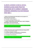 ILLINOIS LICENSED CLINICAL SOCIAL  WORKER &lpar;LCSW&rpar; EXAM PRACTICE  QUESTIONS WITH CORRECT ANSWERS  &lpar;VERIFIED ANSWERS&rpar; PLUS RATIONALES  2026 Q&A &vert;  