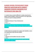 ILLINOIS SCHOOL PSYCHOLOGIST EXAM    PRACTICE QUESTIONS WITH CORRECT  ANSWERS &lpar;VERIFIED ANSWERS&rpar; PLUS  RATIONALES 2026 Q&A PDF 