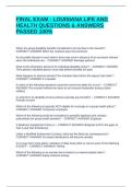 FINAL EXAM - LOUISIANA LIFE AND HEALTH QUESTIONS & ANSWERS PASSED 100&percnt;