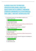 ILLINOIS DIALYSIS TECHNICIAN  CERTIFICATION EXAM&comma; PRACTICE  QUESTIONS WITH CORRECT ANSWERS  &lpar;VERIFIED ANSWERS&rpar; PLUS RATIONALES  2026 Q&A &vert; INSTANT DOWNLOAD PDF