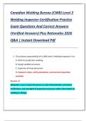 Canadian Welding Bureau &lpar;CWB&rpar; Level 2  Welding Inspector Certification Practice  Exam Questions And Correct Answers  &lpar;Verified Answers&rpar; Plus Rationales 2026  Q&A &vert; Instant Download Pdf 