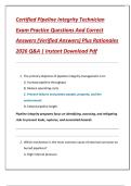 Certified Pipeline Integrity Technician  Exam Practice Questions And Correct  Answers &lpar;Verified Answers&rpar; Plus Rationales  2026 Q&A &vert; Instant Download Pdf