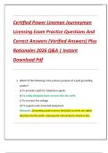 Certified Power Lineman Journeyman  Licensing Exam Practice Questions And  Correct Answers &lpar;Verified Answers&rpar; Plus  Rationales 2026 Q&A &vert; Instant  Download Pdf