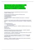 MICHIGAN LIFE&comma; ACCIDENT&comma; AND HEALTH EXAM QUESTIONS & VERIFIED CORRECT ANSWERS