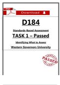 WGU D184 Task 1 Passed Guide &lpar;2026&rpar; &ndash; Identify What to Assess &ndash; Standards-Based &ndash; PDF