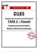 WGU D185 Task 2 Passed Guide &lpar;2026&rpar; &ndash; Applying Instructional Models &ndash; PDF