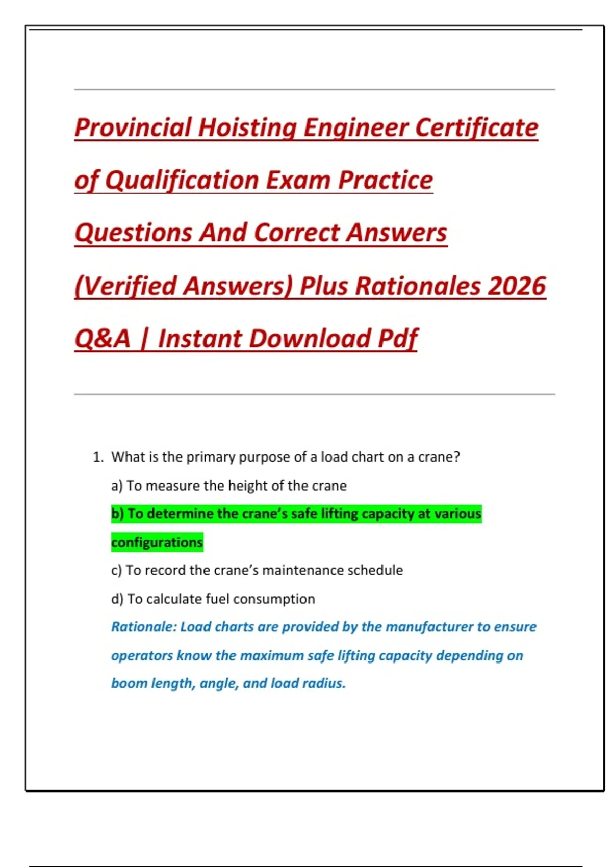 Provincial Hoisting Engineer Certificate of Qualification Exam Practice ...
