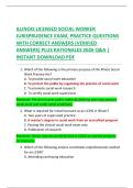 ILLINOIS LICENSED SOCIAL WORKER  JURISPRUDENCE EXAM&comma; PRACTICE QUESTIONS  WITH CORRECT ANSWERS &lpar;VERIFIED  ANSWERS&rpar; PLUS RATIONALES 2026 Q&A &vert;  INSTANT DOWNLOAD PDF