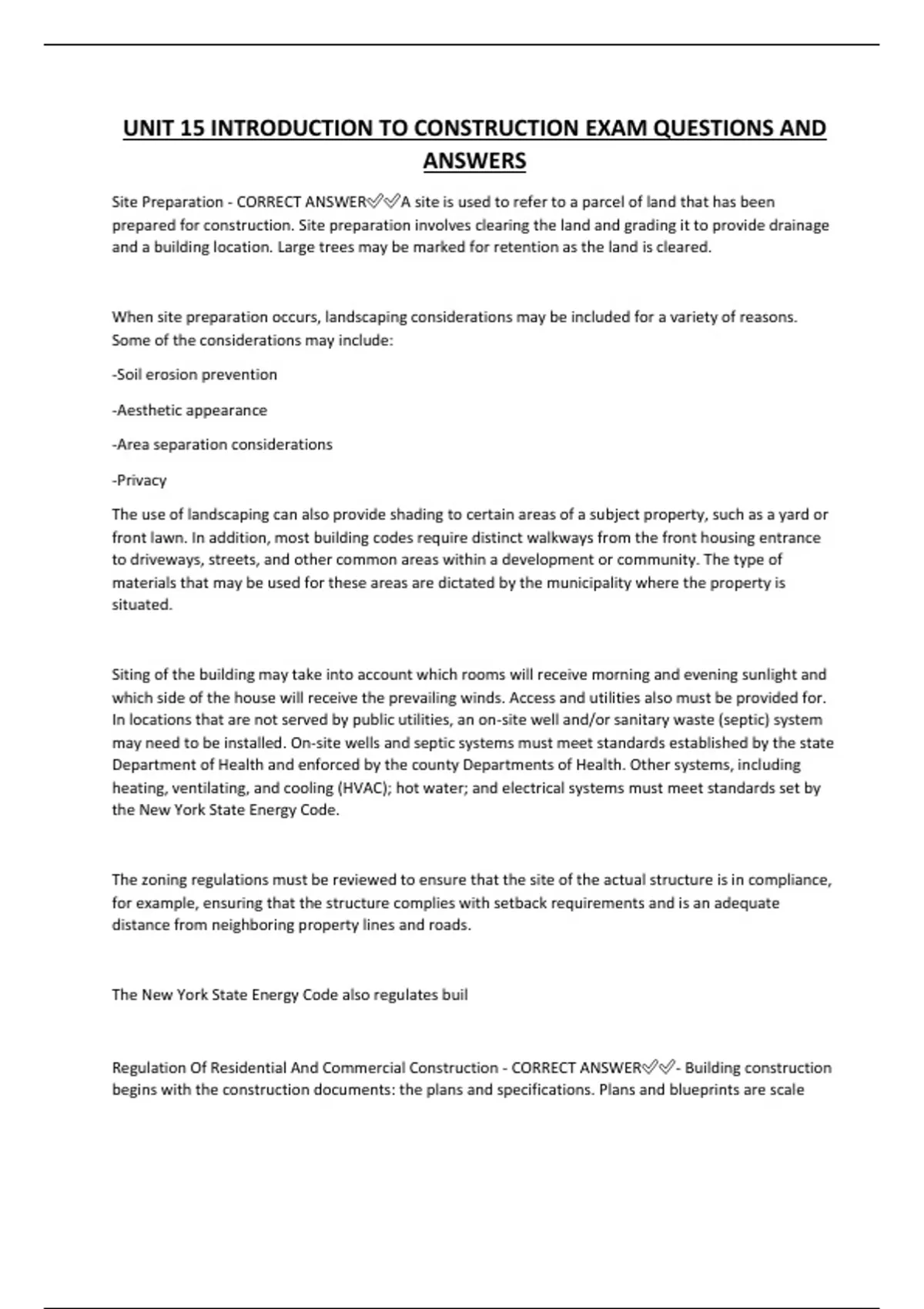 UNIT 15 INTRODUCTION TO CONSTRUCTION EXAM QUESTIONS AND ANSWERS - UNIT ...