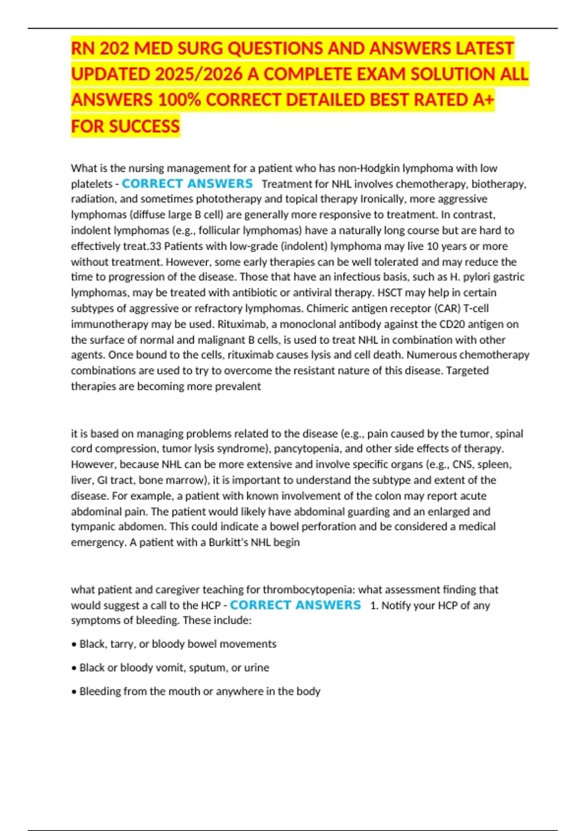 RN 202 MED SURG QUESTIONS AND ANSWERS LATEST UPDATED 2025/2026 A ...