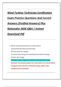 Wind Turbine Technician Certification  Exam Practice Questions And Correct  Answers &lpar;Verified Answers&rpar; Plus  Rationales 2026 Q&A &vert; Instant  Download Pdf