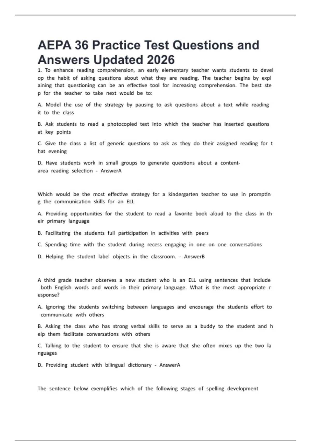 AEPA 36 Practice Test Questions and Answers Updated 2026 - AEPA - Stuvia US