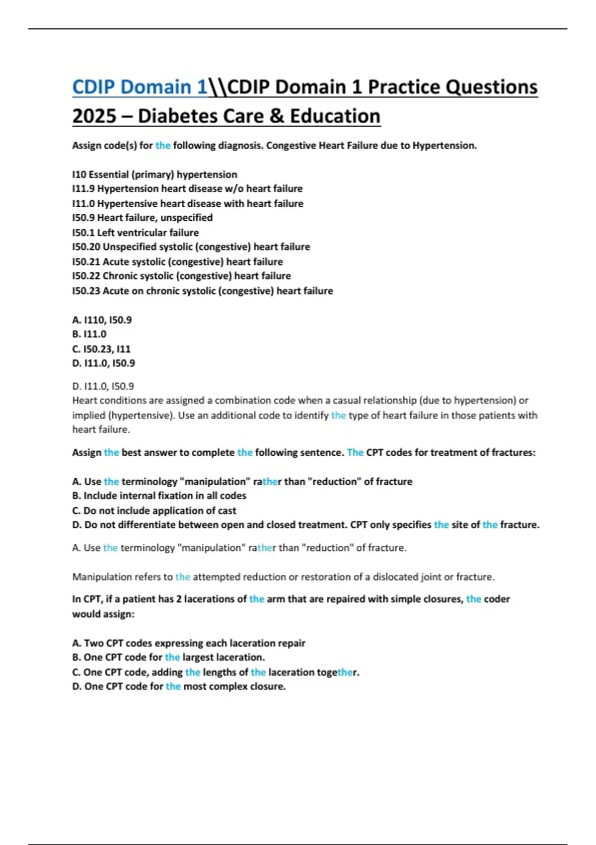 CDIP Domain 1 – Practice Questions 2025: Diabetes Care & Education ...