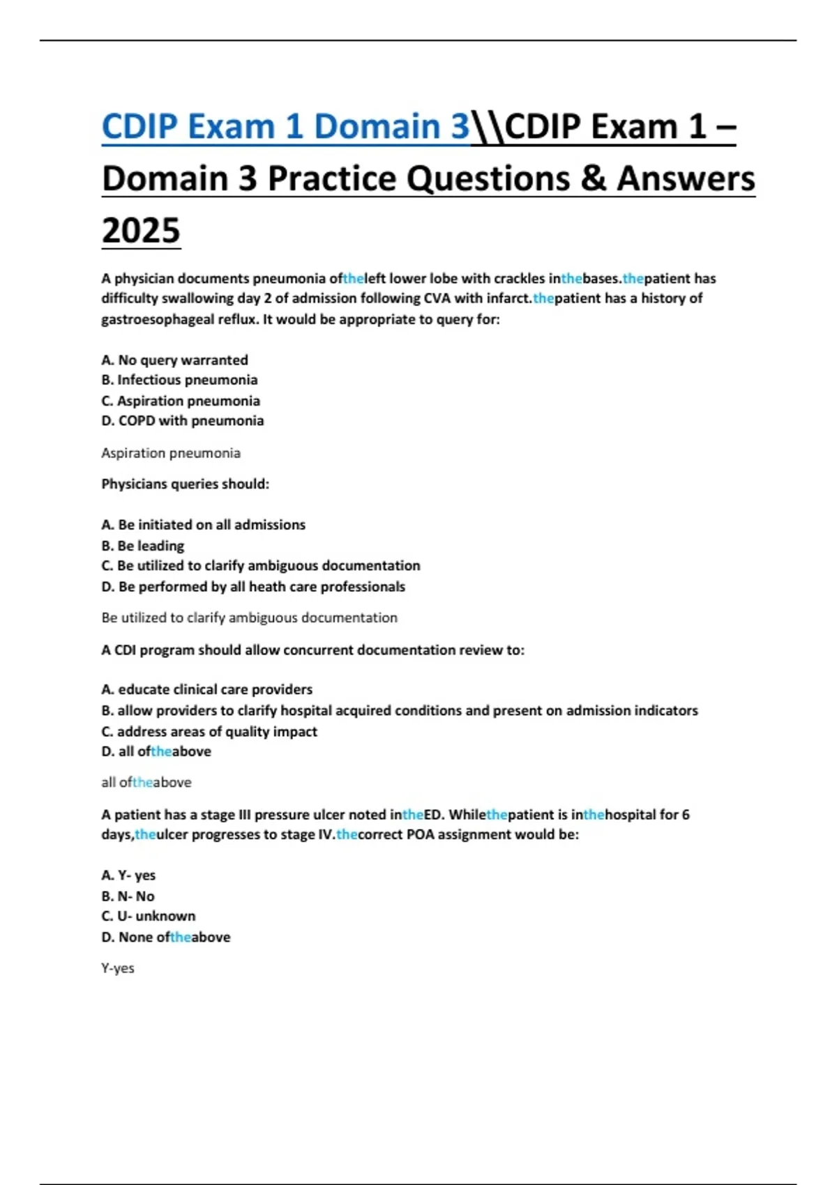 CDIP Exam 1 – Domain 3 Practice Questions & Answers 2025 - CDIP - Stuvia US