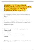 PEARSON VUE TEXAS LIFE AND HEALTH INSURANCE TEST QUESTIONS & VERIFIED CORRECT ANSWERS PASSED ALREADY GRADED A&plus;