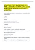 PRACTICE TEST QUESTIONS FOR LIFE AND HEALTH INSURANCE EXAM QUESTIONS & UPDATED CORRECT ANSWERS