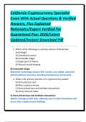 California Cryptocurrency Specialist Exam With Actual Questions & Verified Answers&comma; Plus Explained Rationales&sol;Expert Verified For Guaranteed Pass 2026&sol;Latest Updated&sol;Instant Download Pdf