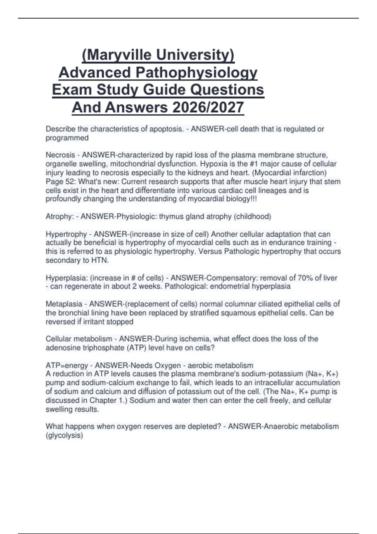 (Maryville University) Advanced Pathophysiology Exam Study Guide ...