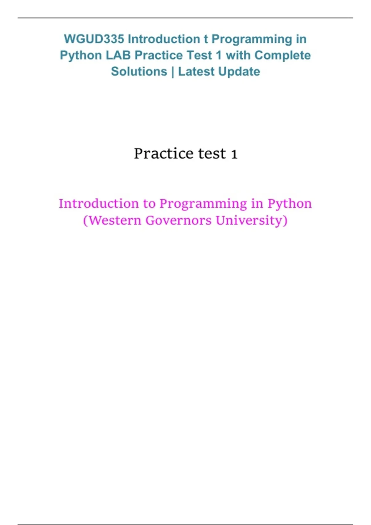 WGU D335 Introduction to Programming in Python – WGU – 2026/2027 | LAB ...